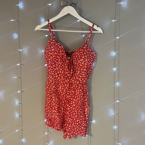 Lily Rose Floral Tie Front Red Romper ❤️✨